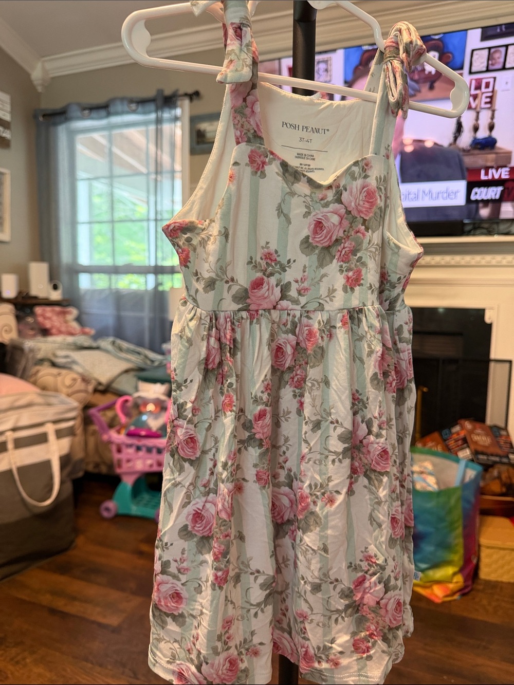 Posh Peanut Floral Tie-Shoulder Dress in Pink and Mint